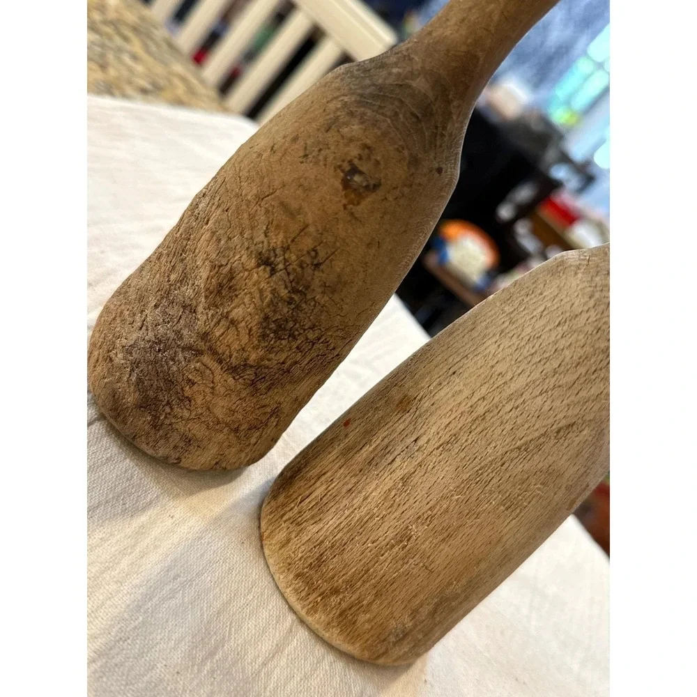 Antique Pair Primitive Hand Carved Wooden Kitchen Muddlers Mashers Rustic